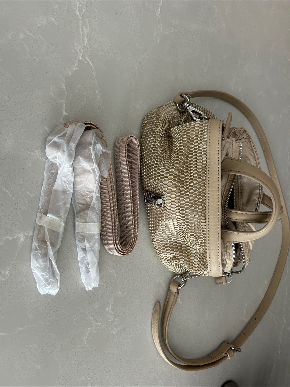 MZ Wallace Beige Woven Mini Top-Handle Bag - Picture 8 of 9